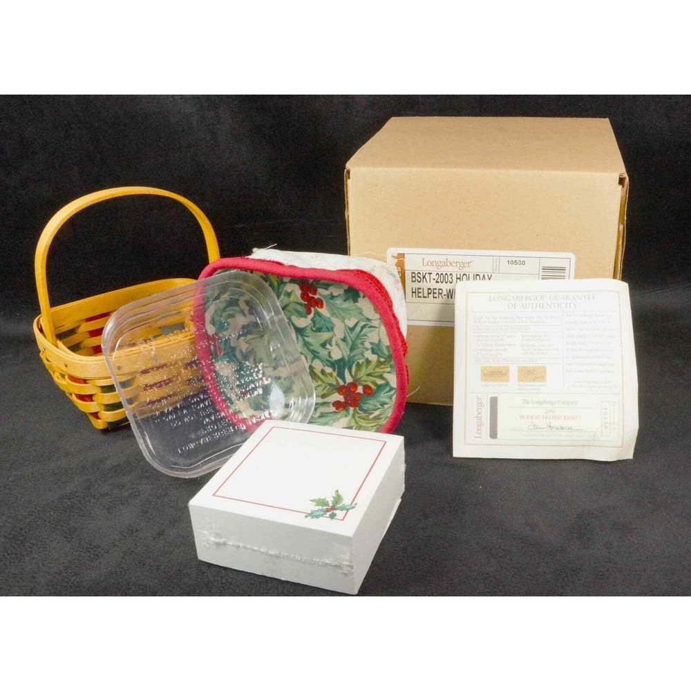Longaberger 2003 Holiday Helper Basket Stuck‎ On You Liner Protector Notes Flyer